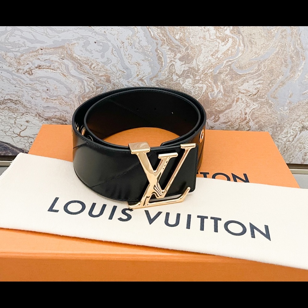 Louis Vuitton Initiales Wide Gold Detail Black Leather Waist Belt - Picture 3 of 13
